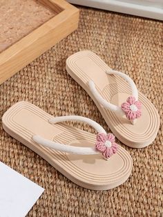 Women Flat Sandals Thong Flip Flops Cute Pink Open Toe Beach Shoes, Simple Style For Holiday & Beach Pink Vacation,Fashionable        Women Shoes, size features are:Bust: ,Length: ,Sleeve Length: Shein Cart, 3 Shoes, Beach Slippers, Hawaii Vacation, Casual Shoes Women, Flip Flops, Slippers, Women Shoes, Collar