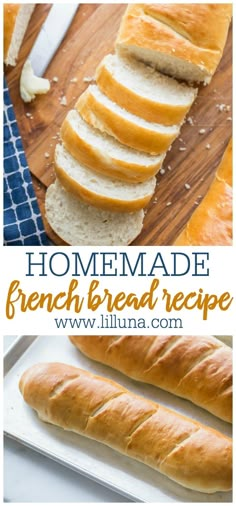 homemade french bread is sliced and sitting on a cutting board