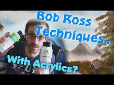 a man with glasses holding up a bottle and an ad for bob ross techniques on it