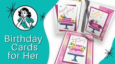 birthday cards for her with an image of a cake and flowers on the card board