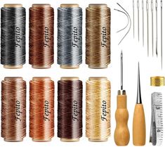 thread, needles, and needle tips are shown in different colors on a white background