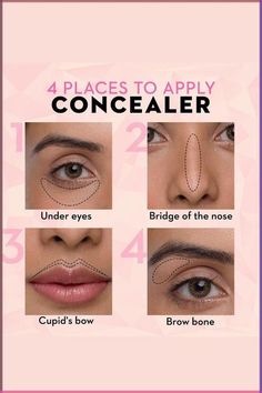 Radiant Makeup Look, Where Do I Put Concealer, Concelear Makeup Tutorial, Concealer Placement Chart, Concealer Only Makeup Look, Where To Apply Makeup, Concealer Tips How To Apply, Where To Apply Concealer, Concealer Tips