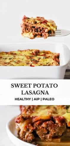 a plate with lasagna on it and the words sweet potato lasagna above it