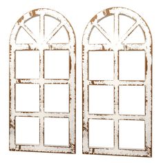 two white arched windows with one open and the other closed on an isolated white background