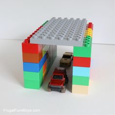 a lego house made to look like a car garage