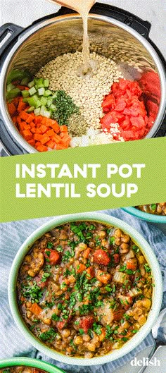 instant pot lentil soup with carrots, tomatoes and spinach