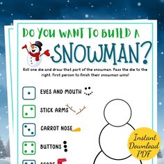 a snowman poster with instructions on how to build a snowman in the winter