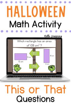 a laptop computer with the words halloween math activity on it