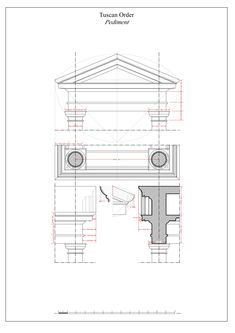 an architectural drawing showing the details of a column and cupola with columns on each side