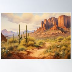 High-quality posters to hang in dorms, bedrooms or offices. Multiple sizes are available. Printed on 185gsm semi gloss poster paper. Additional sizes are available. A digital watercolor painting capturing the enigmatic beauty of Superstition Mountain, where desert hues dance with mystical allure. Newsies Jr, Superstition Mountains Arizona, Western Watercolor, Superstition Mountains, Arizona Landscape, Southwestern Art, Desert Mountains, Desert Life, Desert Art