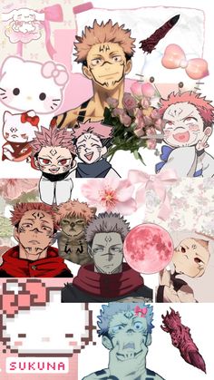 an image of some anime characters with flowers in their hair and the words sukina on