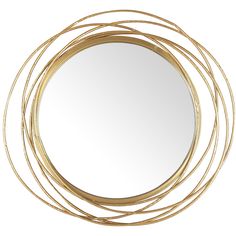 a round mirror with gold rings around it