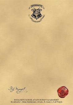 the hogwarts school of witchcraft and wizardry letterhead is shown in black ink on parchment paper