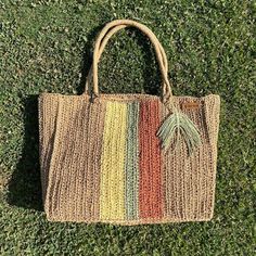 Handmade Posts from a small business in Turkey Materials: natural raffia yarn Definition Every woman should have this bag for every fashionista. Whether you keep it for yourself or gift it to someone you care about, it will be unforgettable. ✔️I made this beautiful bag from organic cotton milky brown(colorful) natural paper rope. ✔️The inside of the product is lined and 2 compartments are sewn. ✔️There is a magnetic button on the inside of the wicker summer bag. Suitable for use as a shoulder ba Casual Handwoven Beige Bag, Casual Beige Handwoven Bag, Casual Natural Crochet Satchel Bag, Casual Handwoven Beach Bag For Everyday Use, Green Woven Jute Bag, Beige Handwoven Travel Bags, Casual Everyday Handwoven Beach Bag, Casual Brown Handwoven Beach Bag, Bohemian Beige Straw Bag