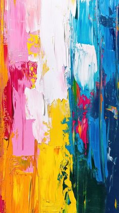 an abstract painting with bright colors and white lines on the bottom half of each piece