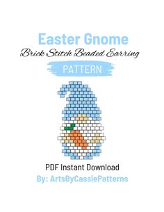 an easter egg pattern with the words,'easter gnome'in blue and orange