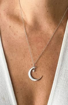 Adornia Hanging Moon & Star Silver Necklace | Nordstromrack Moon Phase Necklace, Silver Moon Jewelry, Moon Locket, Silver Moon Necklace, Moon Star Pendant, Moon And Star Necklace, Crescent Moon Necklace Silver, Dainty Chain Necklace, Moon Necklace Silver