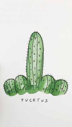 a drawing of a green cactus with the words fokutus on it's side