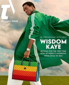 the cover of tv special issue featuring a man in green jacket carrying a colorful handbag