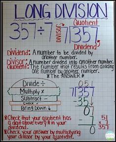 a sign with numbers and times on it that says, long division 35 - 75