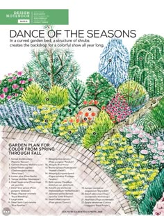 the cover of dance of the seasons, featuring colorful flowers and plants in a garden