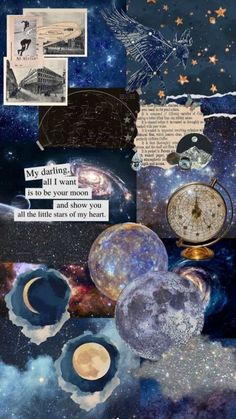 an altered collage with space, stars and other things in the sky on it