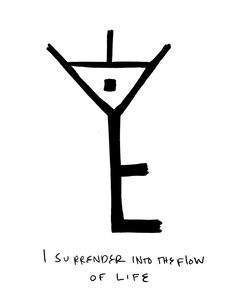 a black and white drawing of a martini glass with the words, i'm friend into this flow of life