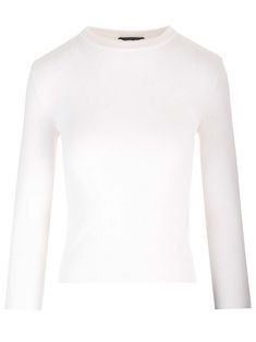 "BB Allover" cropped sweater in white loose-knit wool from Balenciaga, with fine ribbing, crew neck, 3/4 sleeves, fitted. Versace Designer, Sweater For Women, Best Wallet, Loose Knit, Shirt Skirt, Square Scarf, Lace Boots, Cropped Sweater, Lace Up Shoes