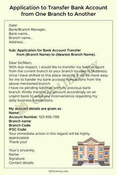 an application to transfer bank account from one branch to another in the form of a letter