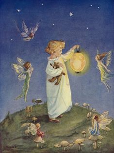 an angel holding a lantern with other angels around it