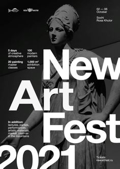 the new art festival poster is shown in black and white, with an image of a statue