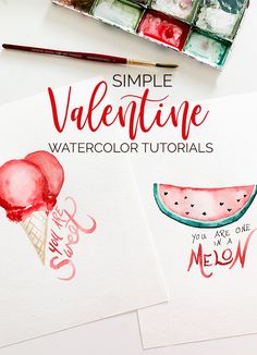 three watercolor cards with the words simple valentine's day written in red ink