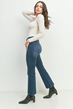 CROPPED FLARE JEANS IN DARK WASH DENIM 9.5" RISE, 27" INSEAM, 9" OPENING