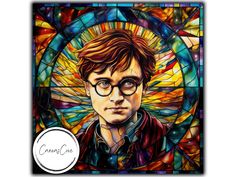 a stained glass portrait of harry potter