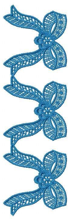 three pieces of blue lace with bows on them