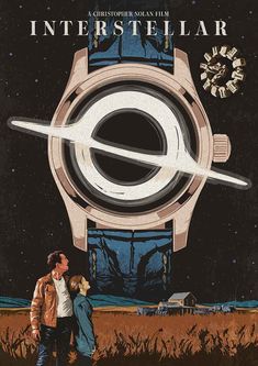 a couple standing next to each other in front of a watch on the cover of intersteular