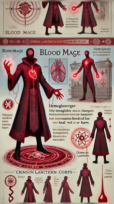 an info sheet showing the different types of blood mages and how they are used