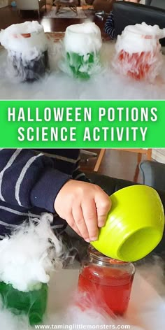 halloween potions science activity for kids with text overlay that reads, halloween potions science activity