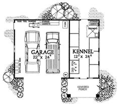 a floor plan for a garage with two cars