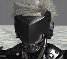 a person with white hair and metal armor