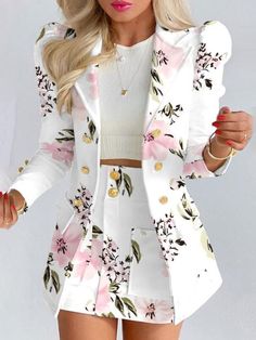 Womens Suit, Womens Skirt Suits, Leg Of Mutton Sleeve, Blazer And Skirt Set, Princess Sleeves, Skirt Suit Set, Office Fashion Women, Blazer And Skirt, Blazer Set