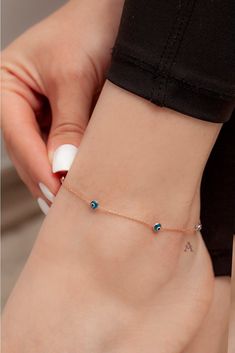 Handmade Rose Gold 925k Sterling Silver Evil Eye Anklet for Women, Evil Eye Ankle Ring for Women, Ethnic Anklet for Women,  This beautiful 925k Sterling Silver anklet is rose gold plated, and it is a beautiful summer jewelry. It will look great on your ankle at beach, or vacation or daily usage. This dainty ankle bracelet is perfect for minimalist jewelry lovers. It will protect you with its evil eye on the beach :) Weight: 1.4 gr Lenght: 21 cm This beautiful anklet comes with free worldwide shi Evil Eye Anklet Silver, Silver Anklet Aesthetic, Handmade Sterling Silver Anklets, Diy Natural Hair Styles, Evil Eye Anklet, Natural Hair Diy, Anklet For Women, Beautiful Anklet, Anklet Designs