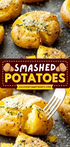 Smashed Potatoes are a delicious side dish for the weeknight to get you out of your rut! Crispy potatoes that are brushed with a garlic butter mixture and then seasoned with salt and pepper. Everyone will be begging for seconds! Dinner Recipes Potatoes, Smashed Potatoes Recipe, Potatoes Baked, Parmesan Potatoes, Potato Recipes Side Dishes, Potato Sides, Easy Side Dish, Smashed Potatoes, Potato Side Dishes