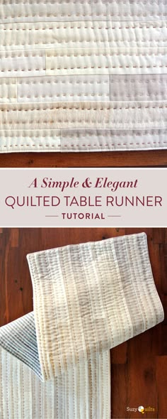 the quilted table runner is shown with text overlay