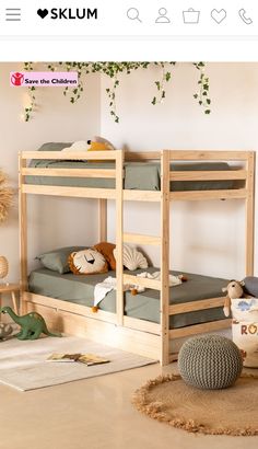 there is a bunk bed with two sets of beds on the bottom and one set below