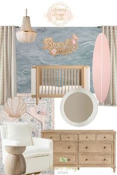 Palm Beach Nursery Girl, Beachy Baby Room, Pink Ocean Nursery, Ocean Girl Nursery, Boho Mermaid Nursery, Beachy Nursery Girl, Beach Themed Nursery Girl, Baby Girl Ocean Theme Nursery