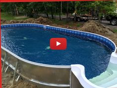 an above ground swimming pool being built