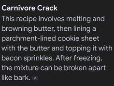 the text reads, this recipe involves melting and browning butter, then lining a parchment - lined cookie sheet with the butter and toppings