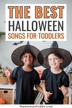 The best Halloween songs for toddlers. Photo of two young girls dressed as witches, possibly dancing or fiercely growling. Halloween Songs For Kids, The Best Playlist, Spooky Song, Toddler Storytime, Best Playlist, Perfect Playlist, Halloween Playlist