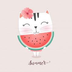 a watermelon slice with a cat's face on it and the words summer written